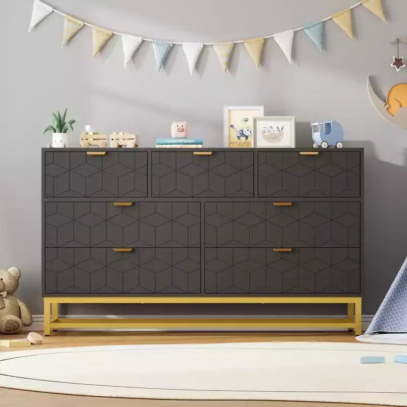 Dresser for Bedroom, 7 Drawer Chest with Gold Handles