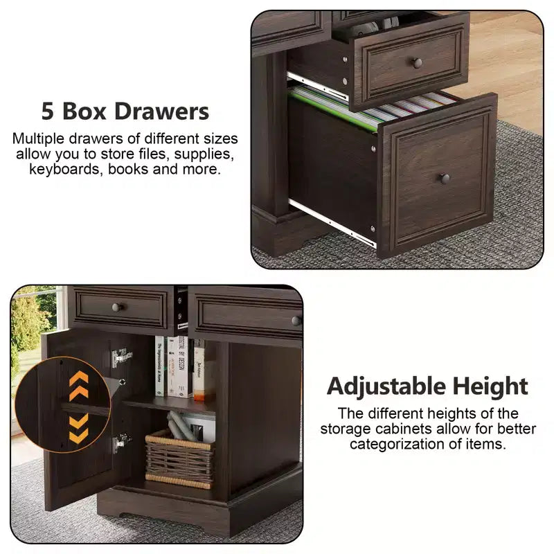 Bureau de direction de style rustique de 60 pouces avec tiroirs et classeur