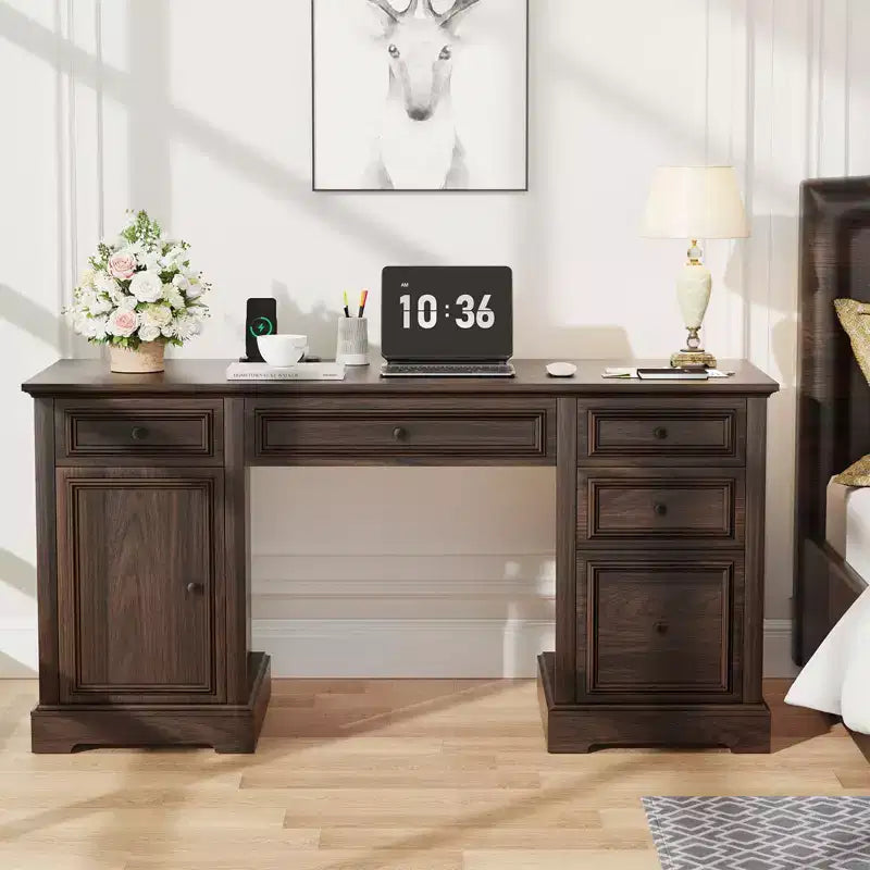 Bureau de direction de style rustique de 60 pouces avec tiroirs et classeur