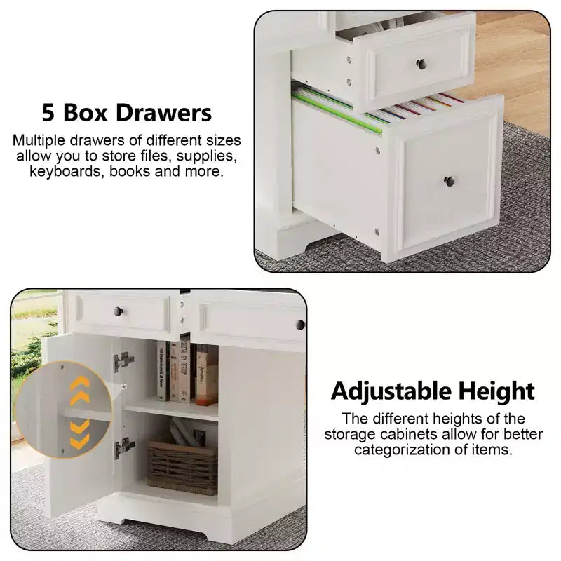 Bureau de direction de style rustique de 60 pouces avec tiroirs et classeur