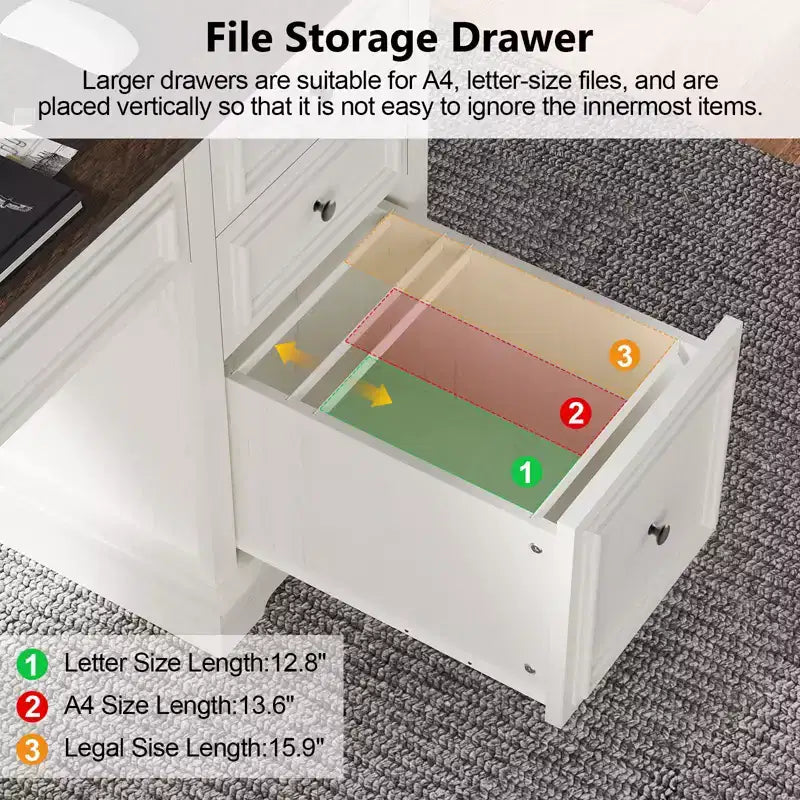 Bureau de direction de style rustique de 60 pouces avec tiroirs et classeur
