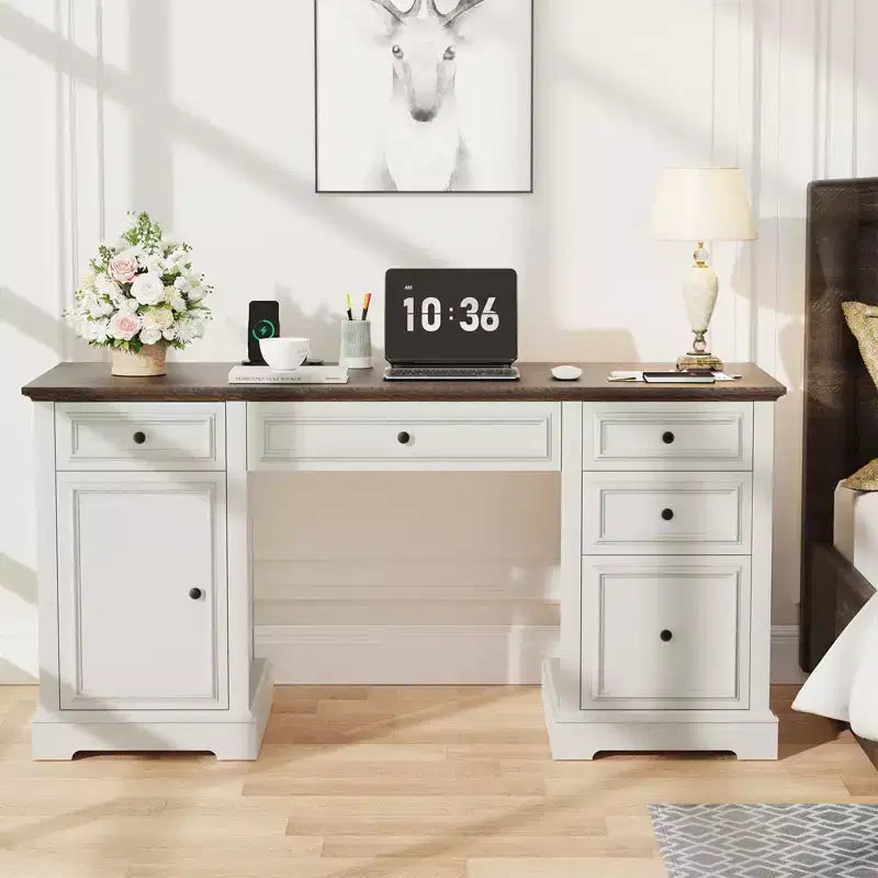 Bureau de direction de style rustique de 60 pouces avec tiroirs et classeur