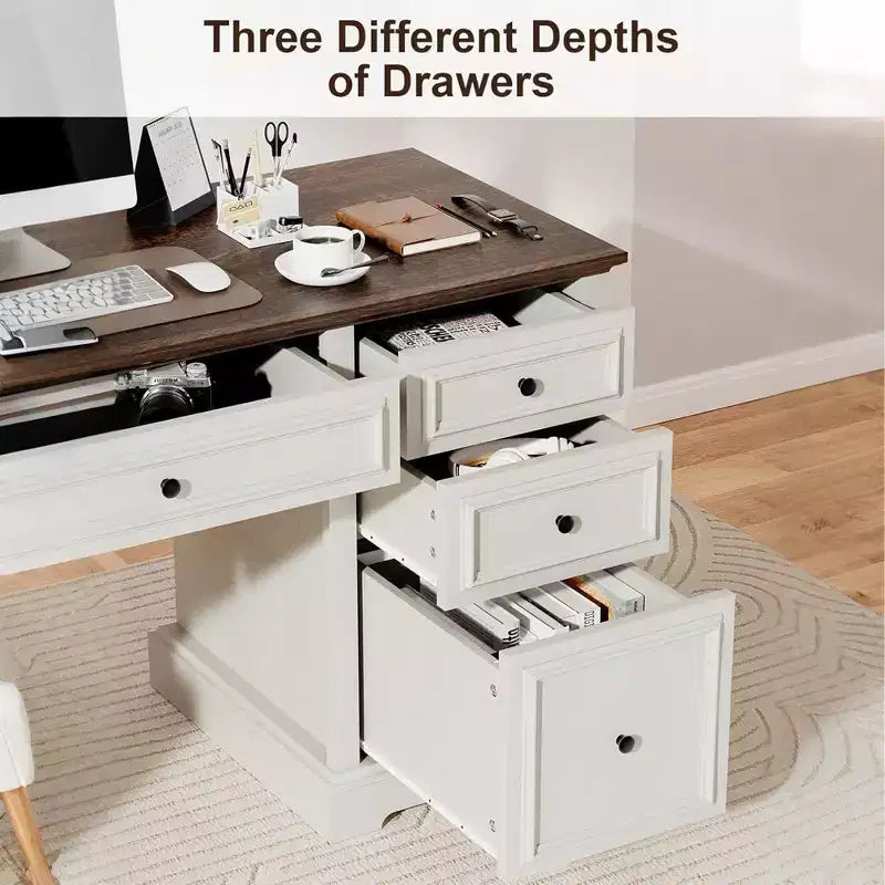 Bureau de direction de style rustique de 60 pouces avec tiroirs et classeur