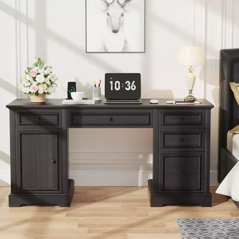 Bureau de direction de style rustique de 60 pouces avec tiroirs et classeur