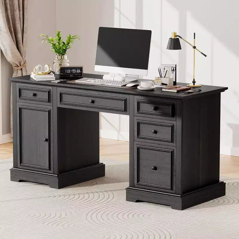 Bureau de direction de style rustique de 60 pouces avec tiroirs et classeur