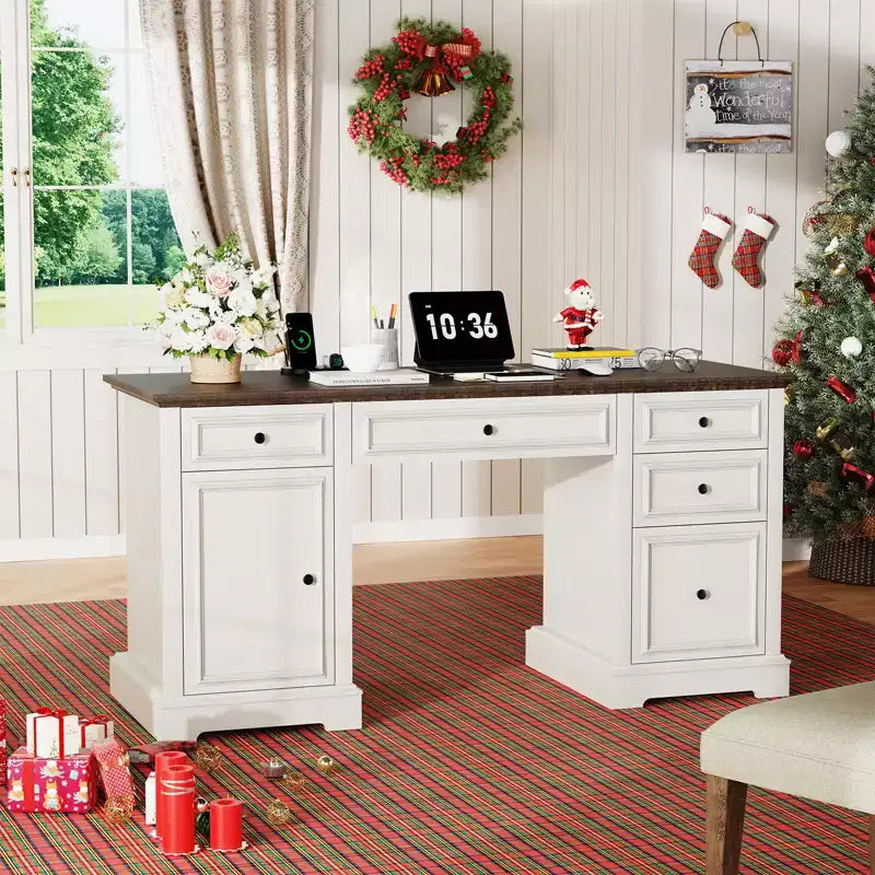 Bureau de direction de style rustique de 60 pouces avec tiroirs et classeur