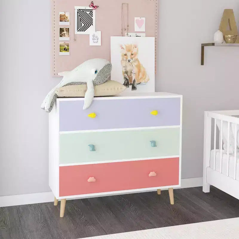 Okak Modern Storage Drawer Dressers with Colorful Design,Wooden Dresser Baby Nightstand,Chest of Drawers for Bedroom,Kids Room