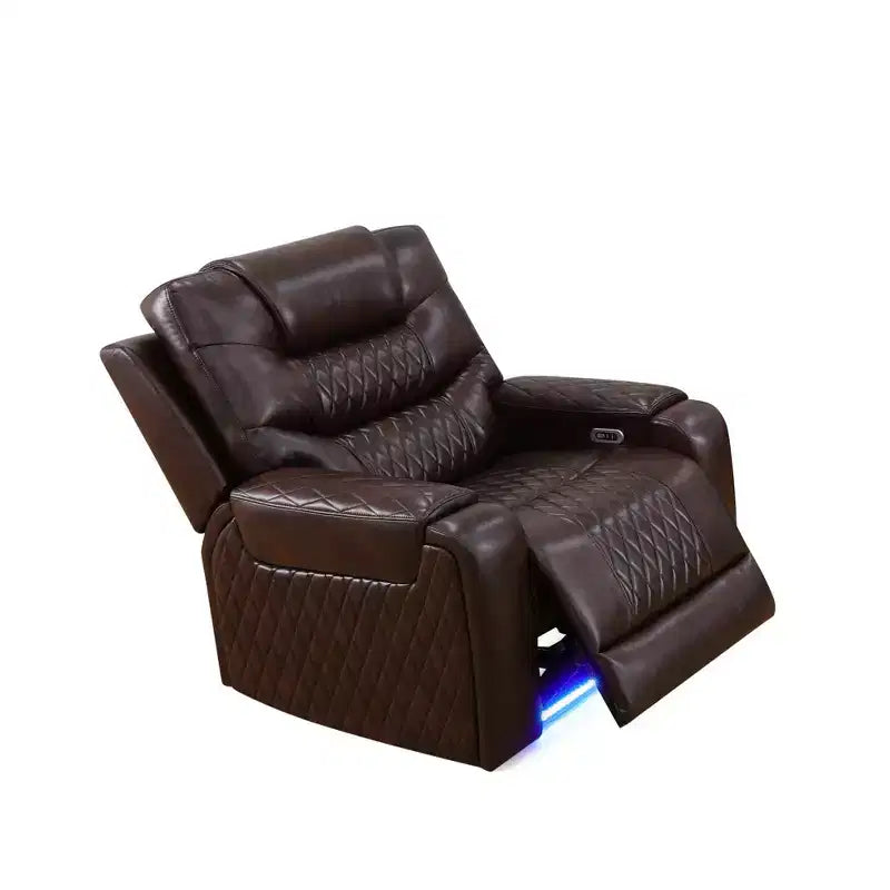Fauteuil inclinable électrique avec port USB, fauteuil inclinable électrique en cuir, dossier réglable pour salon, marron