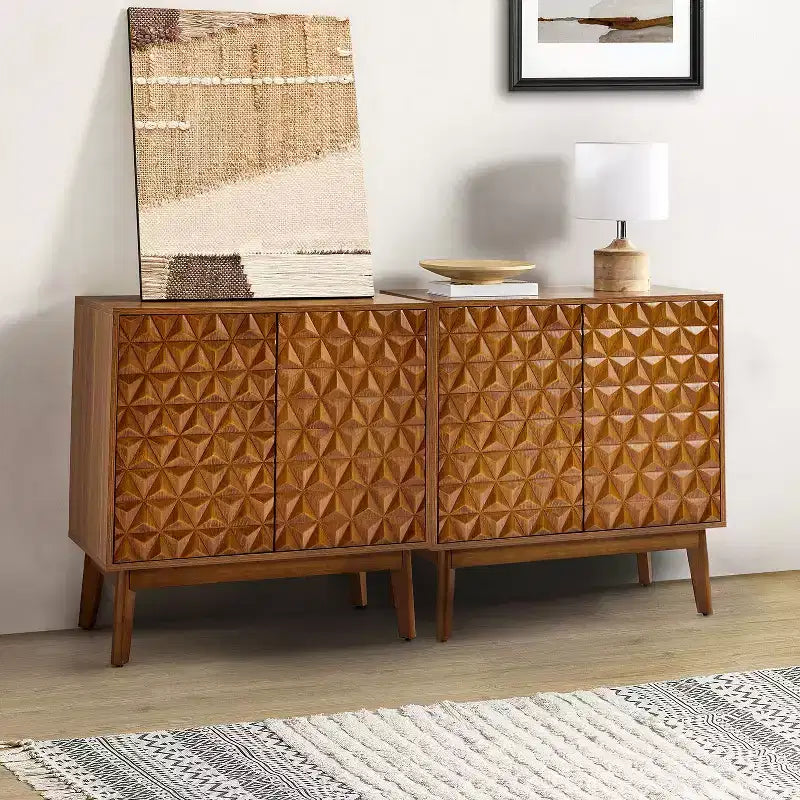 Meuble d'appoint 2 portes de 76 cm de haut avec étagères réglables, lot de 2 – Noyer