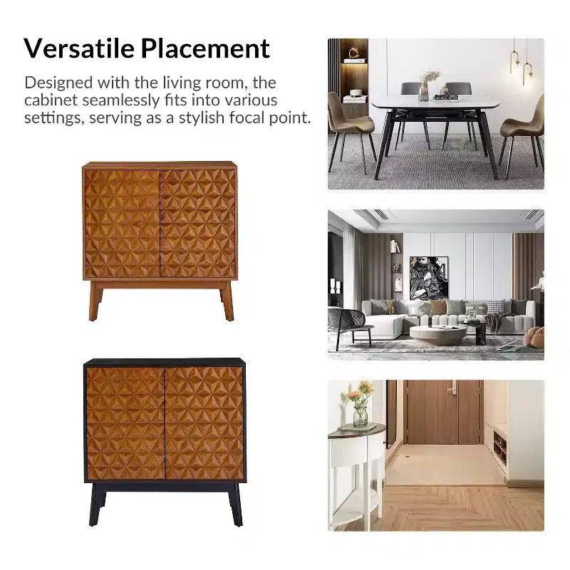 Meuble d'appoint 2 portes de 76 cm de haut avec étagères réglables, lot de 2 – Noyer