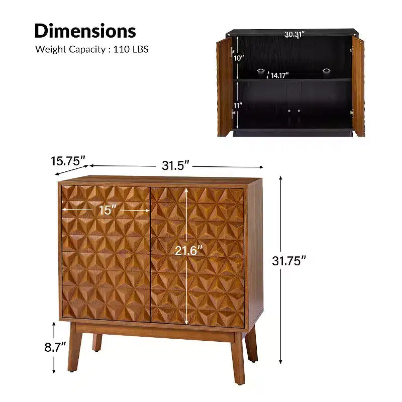 Meuble d'appoint 2 portes de 76 cm de haut avec étagères réglables, lot de 2 – Noyer