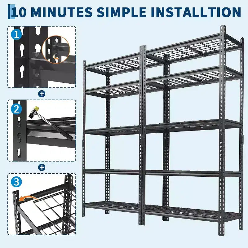 Étagère de garage métallique à 5 niveaux avec tablettes réglables