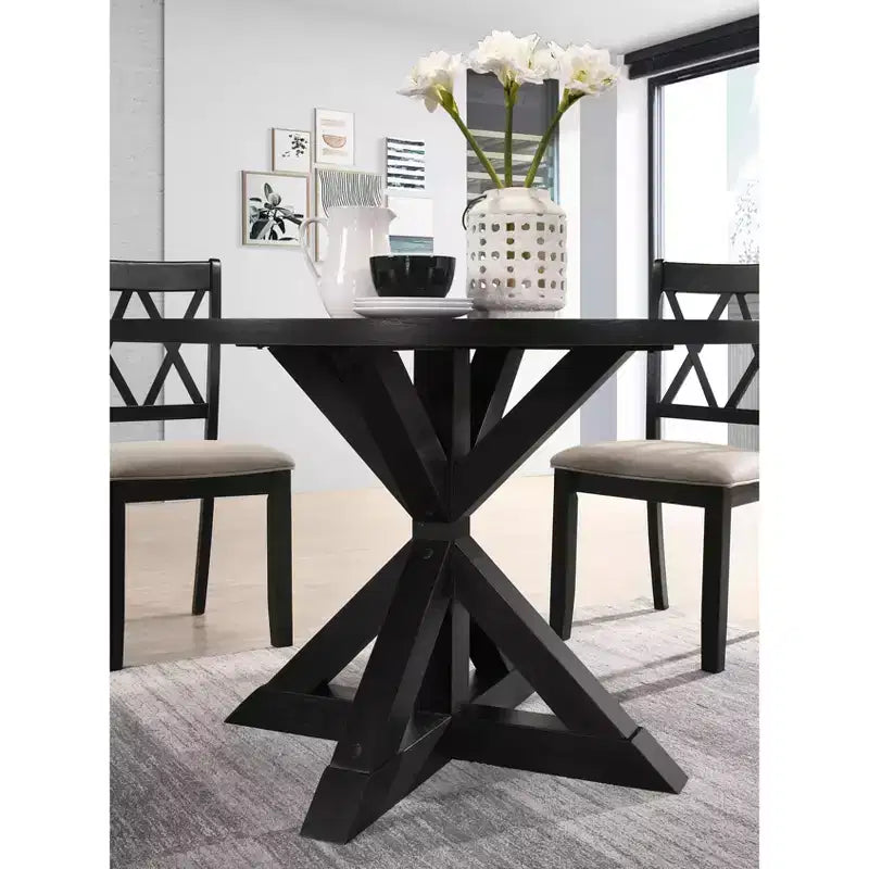 Table à manger ronde de 47 pouces avec piétement central en croix, 4 places