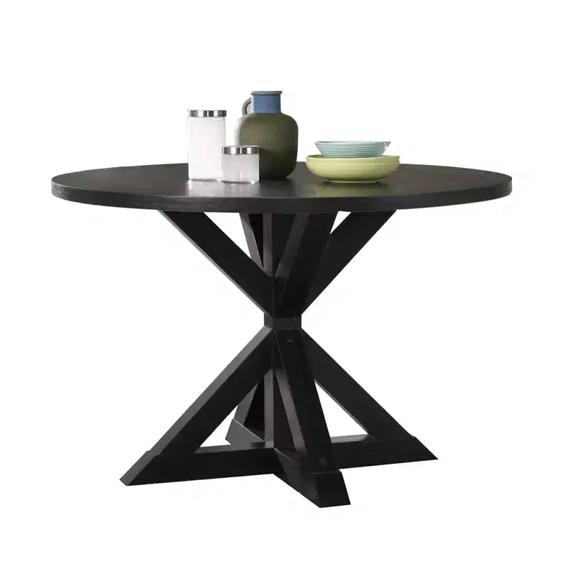 Table à manger ronde de 47 pouces avec piétement central en croix, 4 places
