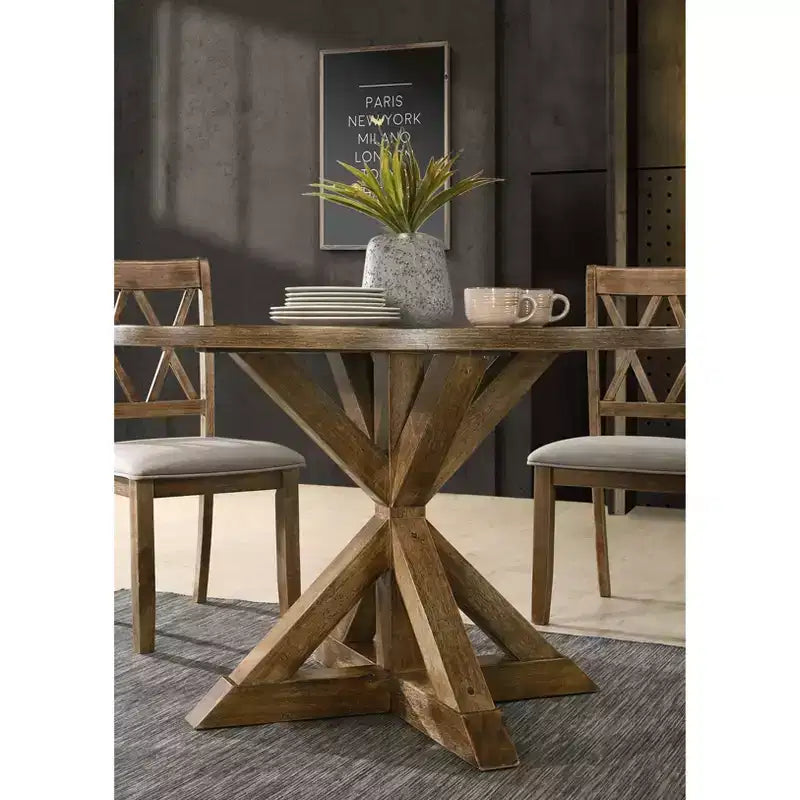 Table à manger ronde de 47 pouces avec piétement central en croix, 4 places