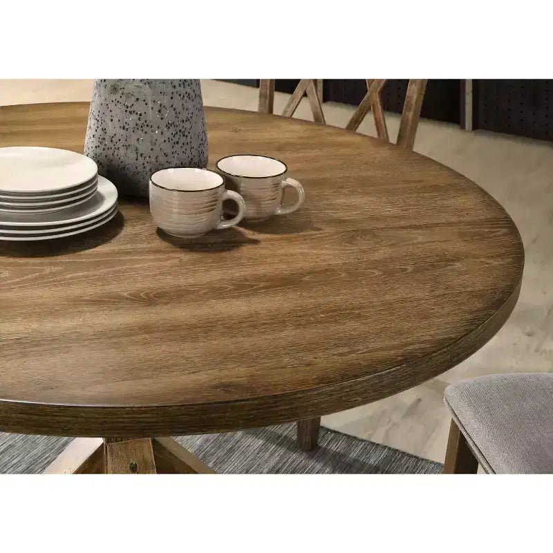 Table à manger ronde de 47 pouces avec piétement central en croix, 4 places