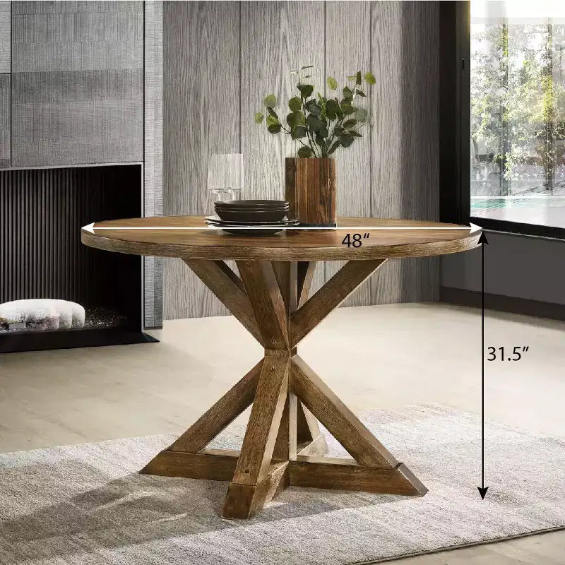 Table à manger ronde de 47 pouces avec piétement central en croix, 4 places