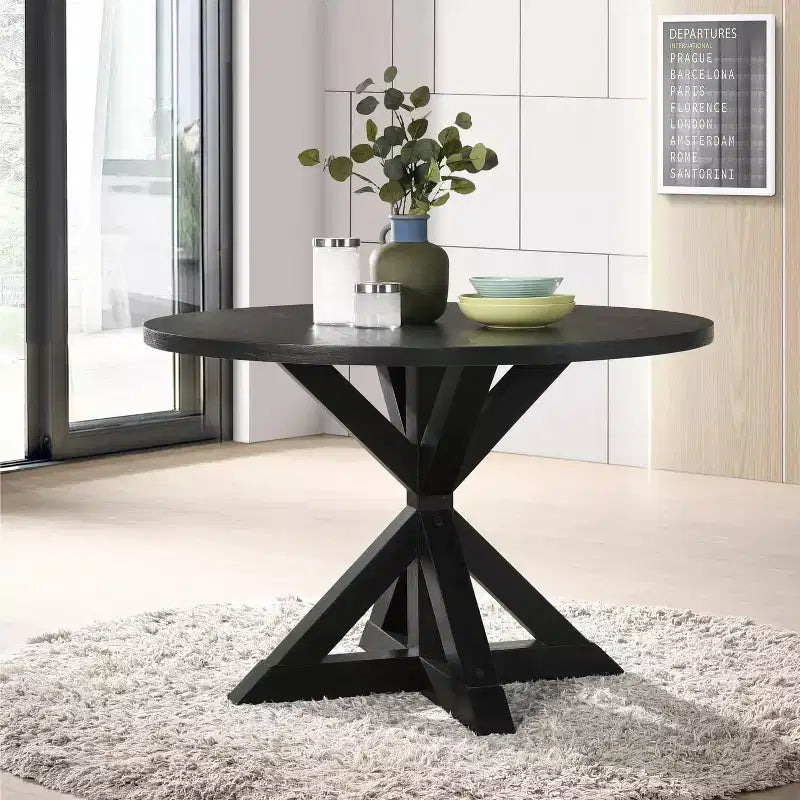 Table à manger ronde de 47 pouces avec piétement central en croix, 4 places