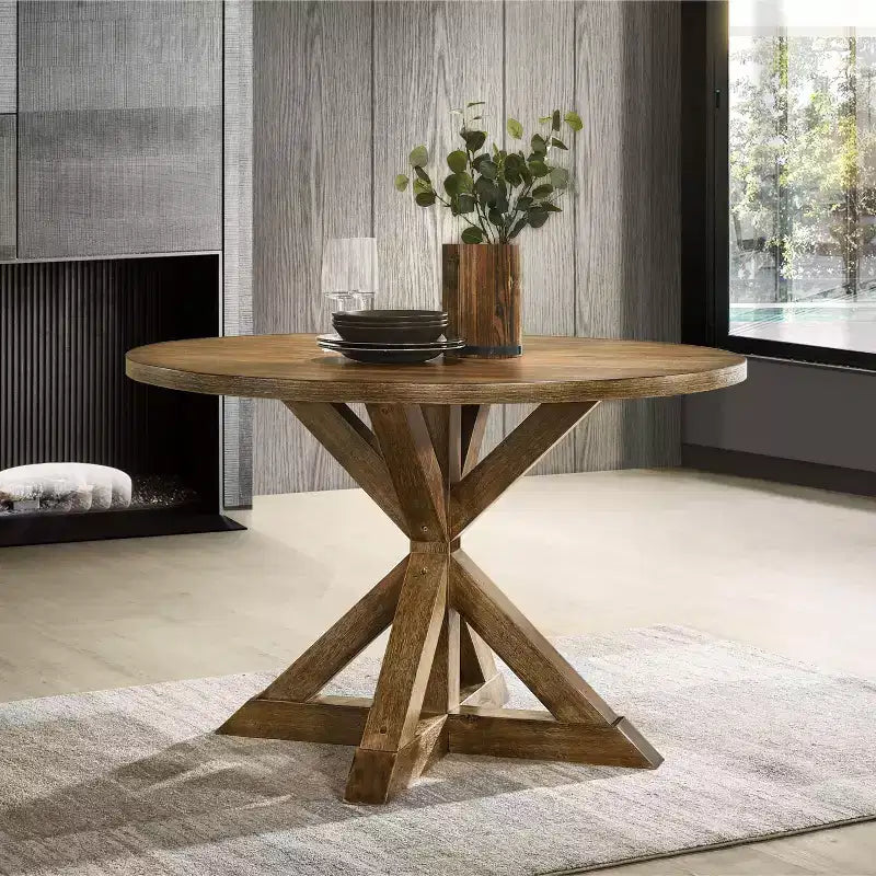 Okak 47IN Modern Dining Table with Cross Pedestal for 4 Person, Small Table with Heavy Tabletop, Dinner Table for Dining Room, Living Room