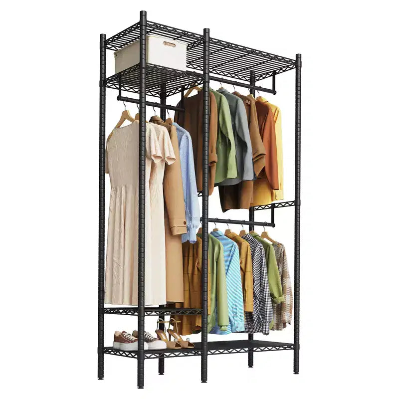 COZONY Heavy Duty Clothing Rack with Shelves 4-Tier Freestanding Wardrobe System Adjustable Storage for Bedroom Closet Laundry