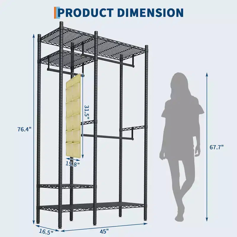 Portant à vêtements robuste avec étagères, organiseur de garde-robe autonome à 4 niveaux