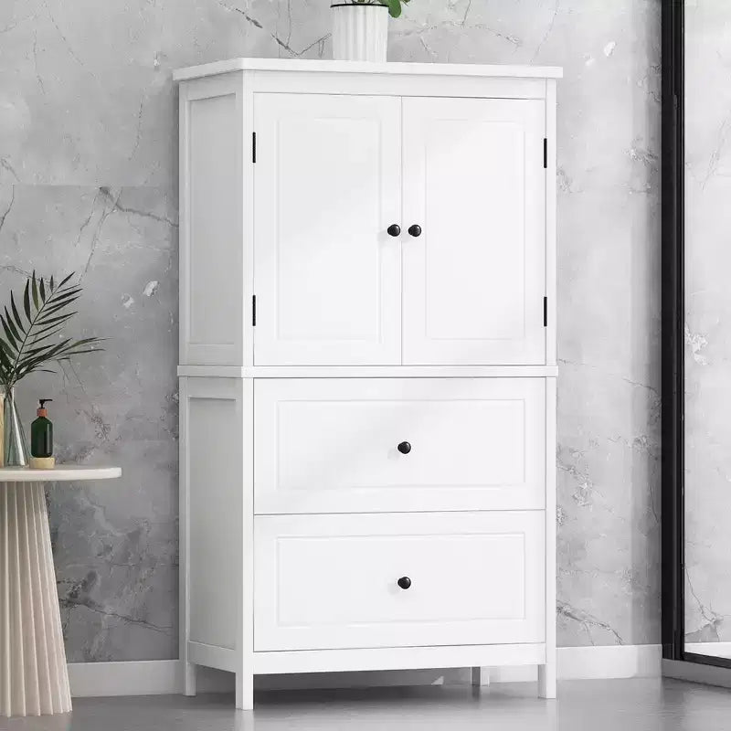 Armoire de rangement haute avec 2 portes, 2 tiroirs et étagère réglable – MDF