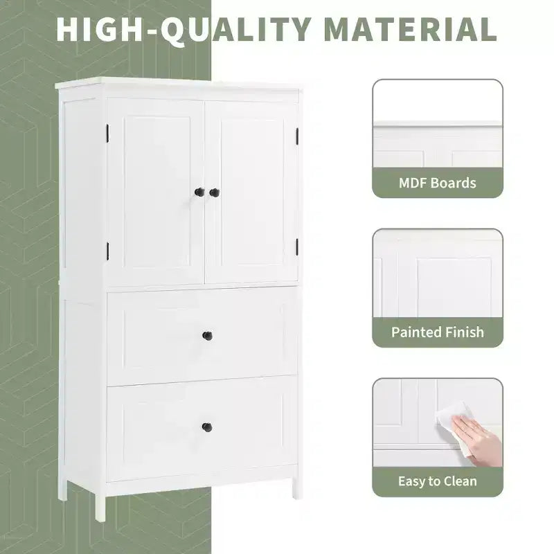 Armoire de rangement haute avec 2 portes, 2 tiroirs et étagère réglable – MDF