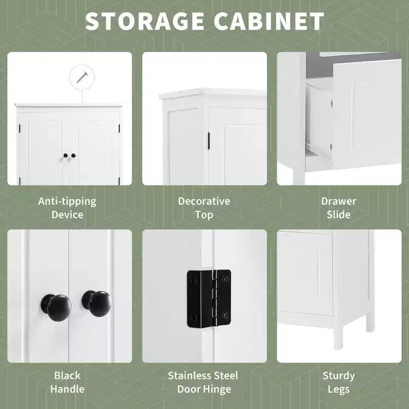 Armoire de rangement haute avec 2 portes, 2 tiroirs et étagère réglable – MDF