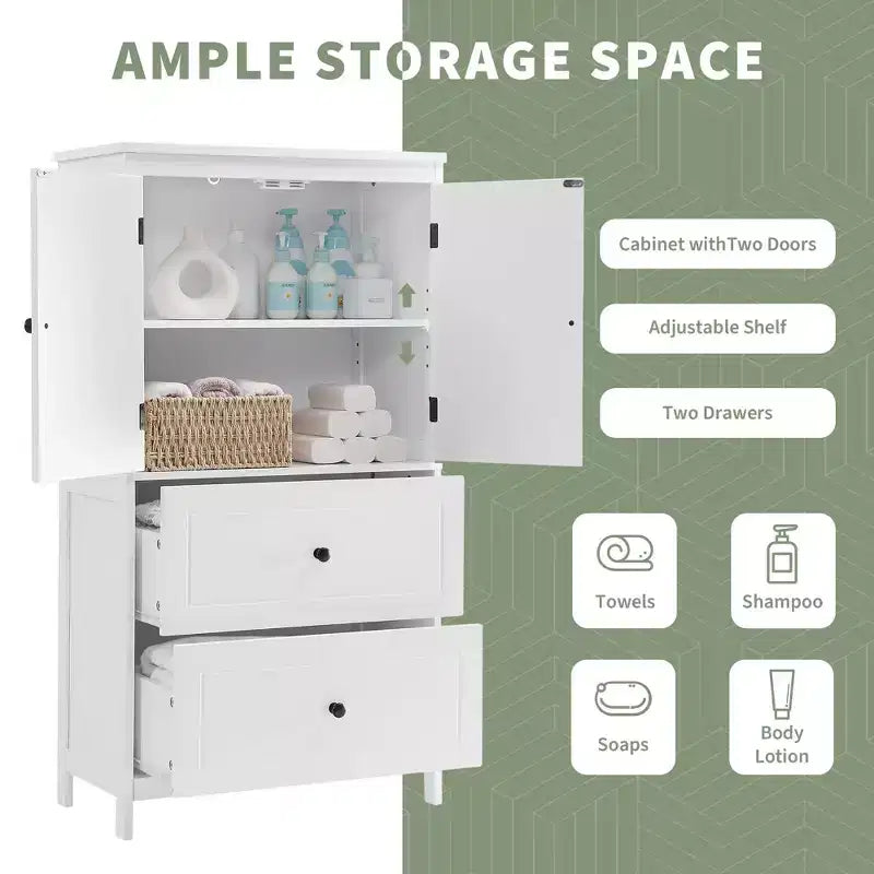 Armoire de rangement haute avec 2 portes, 2 tiroirs et étagère réglable – MDF