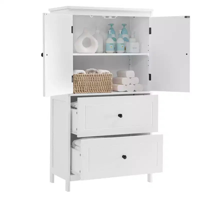 Armoire de rangement haute avec 2 portes, 2 tiroirs et étagère réglable – MDF