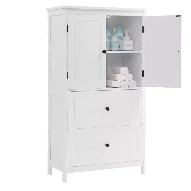Armoire de rangement haute avec 2 portes, 2 tiroirs et étagère réglable – MDF