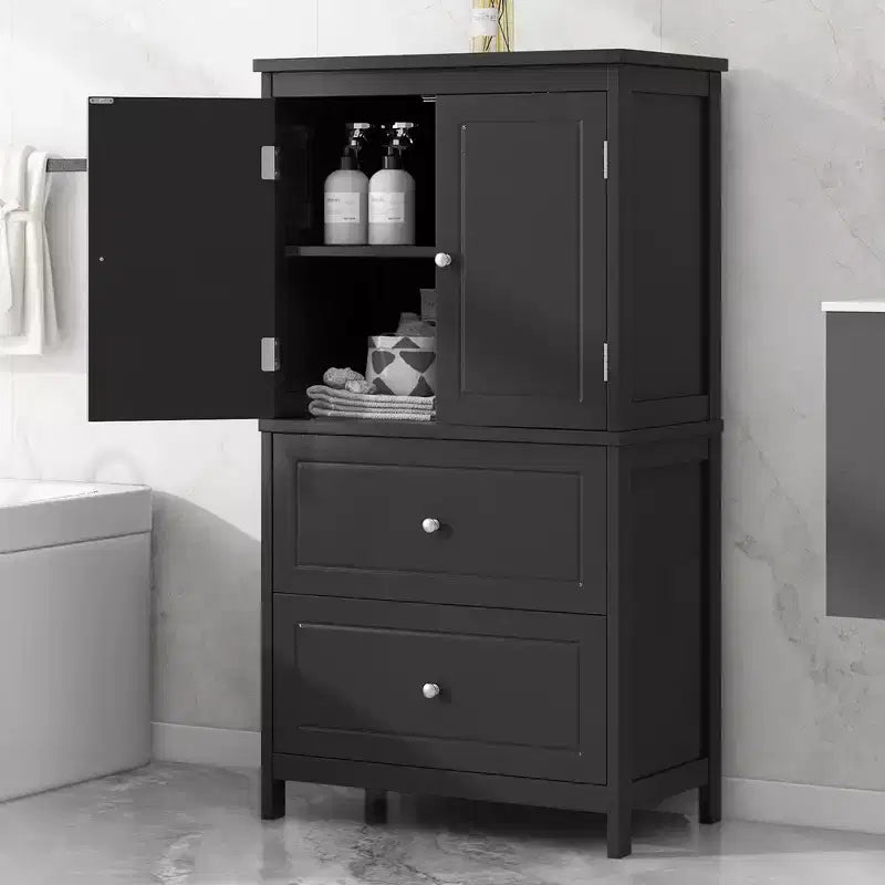Armoire de rangement haute avec 2 portes, 2 tiroirs et étagère réglable – MDF