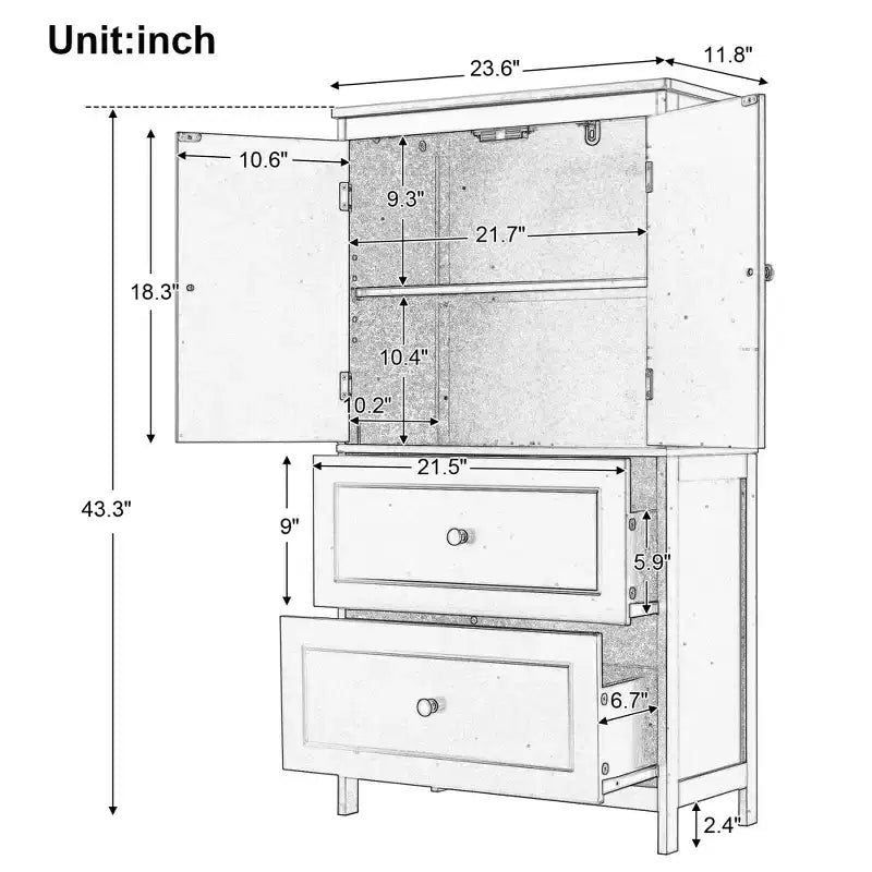 Armoire de rangement haute avec 2 portes, 2 tiroirs et étagère réglable – MDF