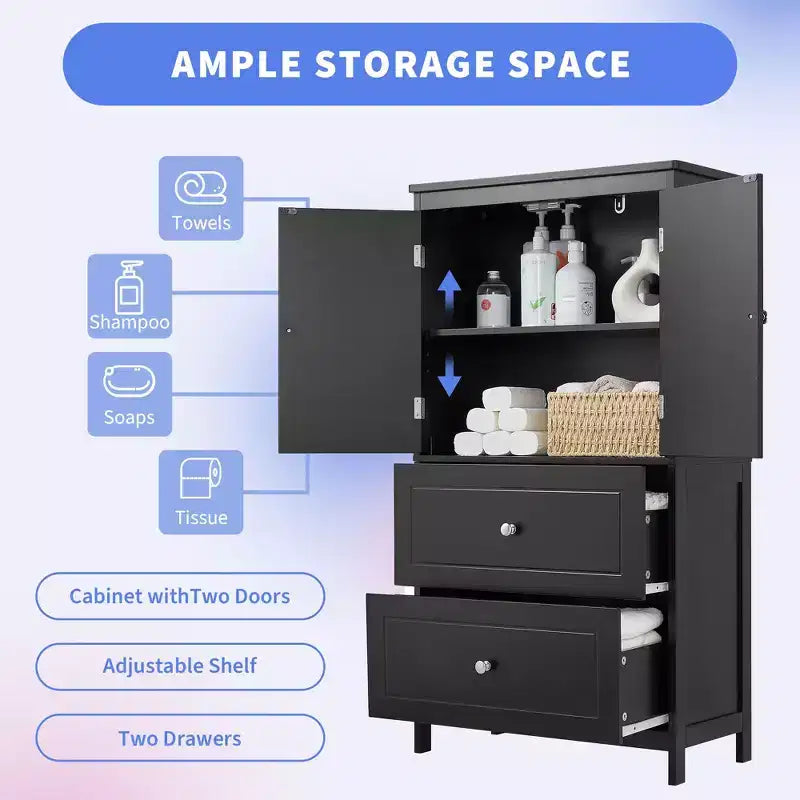 Armoire de rangement haute avec 2 portes, 2 tiroirs et étagère réglable – MDF