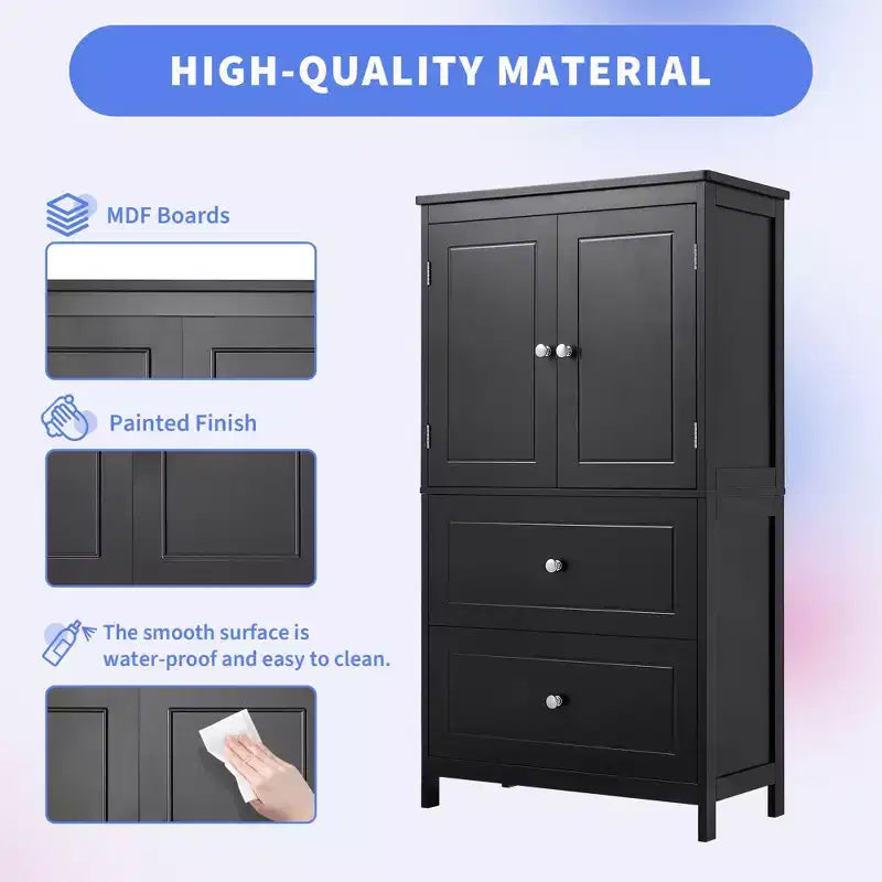 Armoire de rangement haute avec 2 portes, 2 tiroirs et étagère réglable – MDF