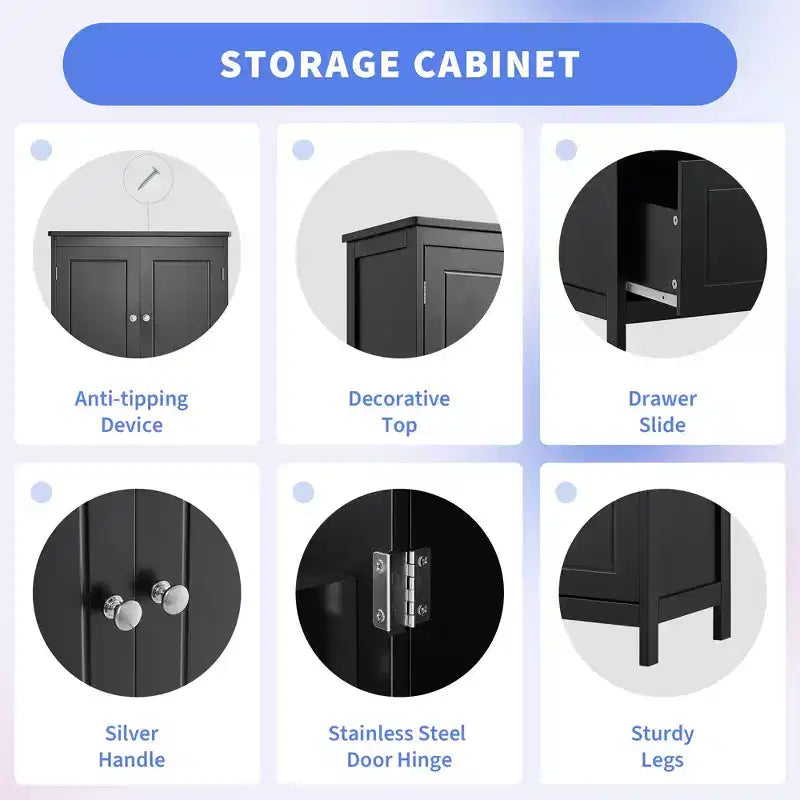 Armoire de rangement haute avec 2 portes, 2 tiroirs et étagère réglable – MDF