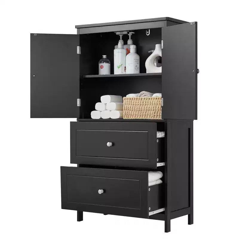 Armoire de rangement haute avec 2 portes, 2 tiroirs et étagère réglable – MDF