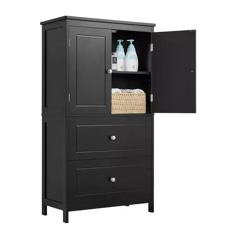 Armoire de rangement haute avec 2 portes, 2 tiroirs et étagère réglable – MDF