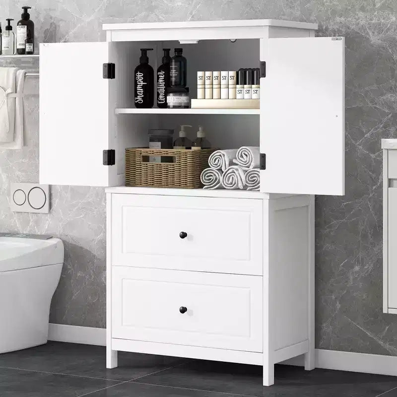 Armoire de rangement haute avec 2 portes, 2 tiroirs et étagère réglable – MDF