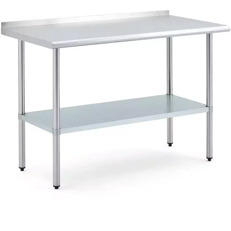 Stainless Steel Worktop, 24*48 Commercial Kitchen Worktop with Back Panel, Adjustable Base and Feet, Suitable for Restaurants, Garages and Outdoors