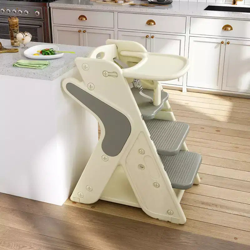 Chaise haute 3-en-1 multifonctionnelle pour tout-petits avec harnais de sécurité et plateau amovible
