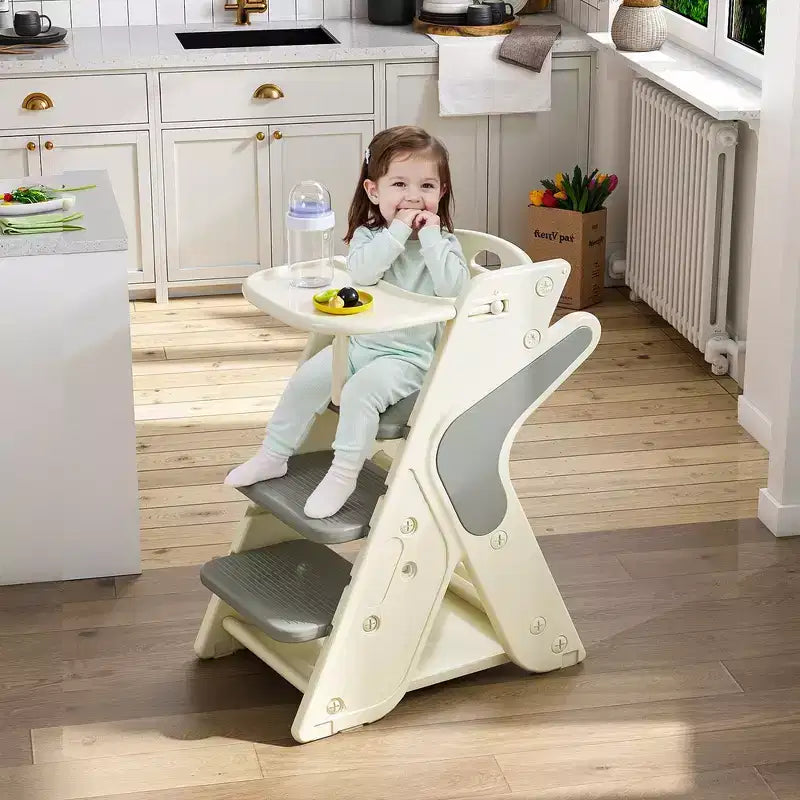 Chaise haute 3-en-1 multifonctionnelle pour tout-petits avec harnais de sécurité et plateau amovible