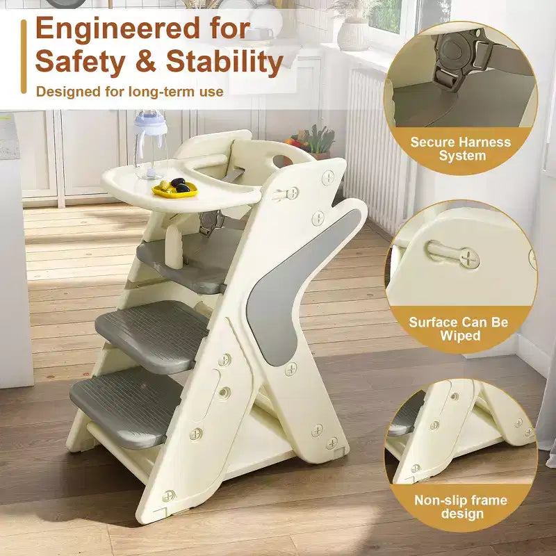 Chaise haute 3-en-1 multifonctionnelle pour tout-petits avec harnais de sécurité et plateau amovible