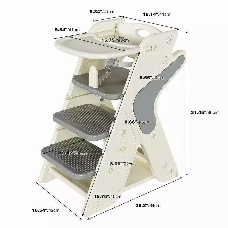 Chaise haute 3-en-1 multifonctionnelle pour tout-petits avec harnais de sécurité et plateau amovible