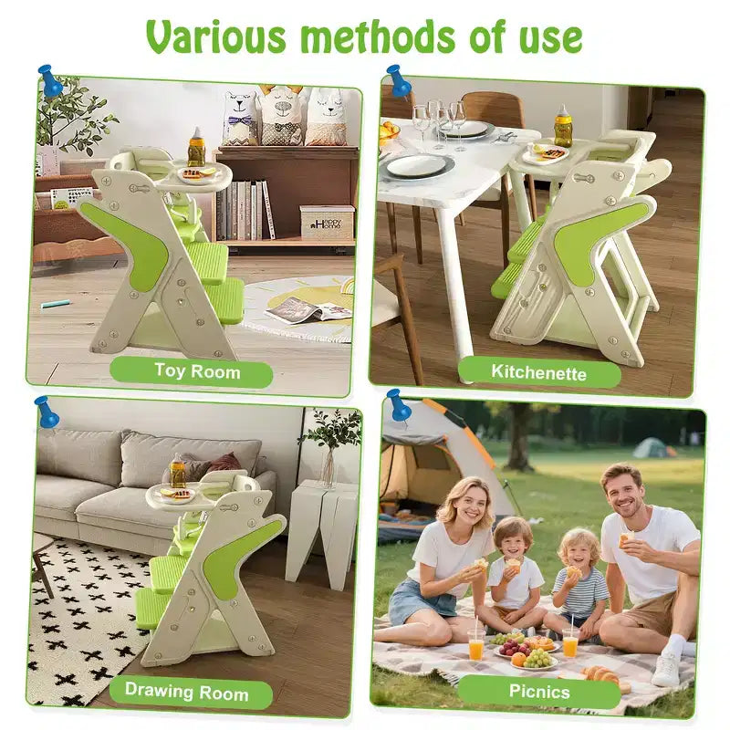Chaise haute 3-en-1 multifonctionnelle pour tout-petits avec harnais de sécurité et plateau amovible