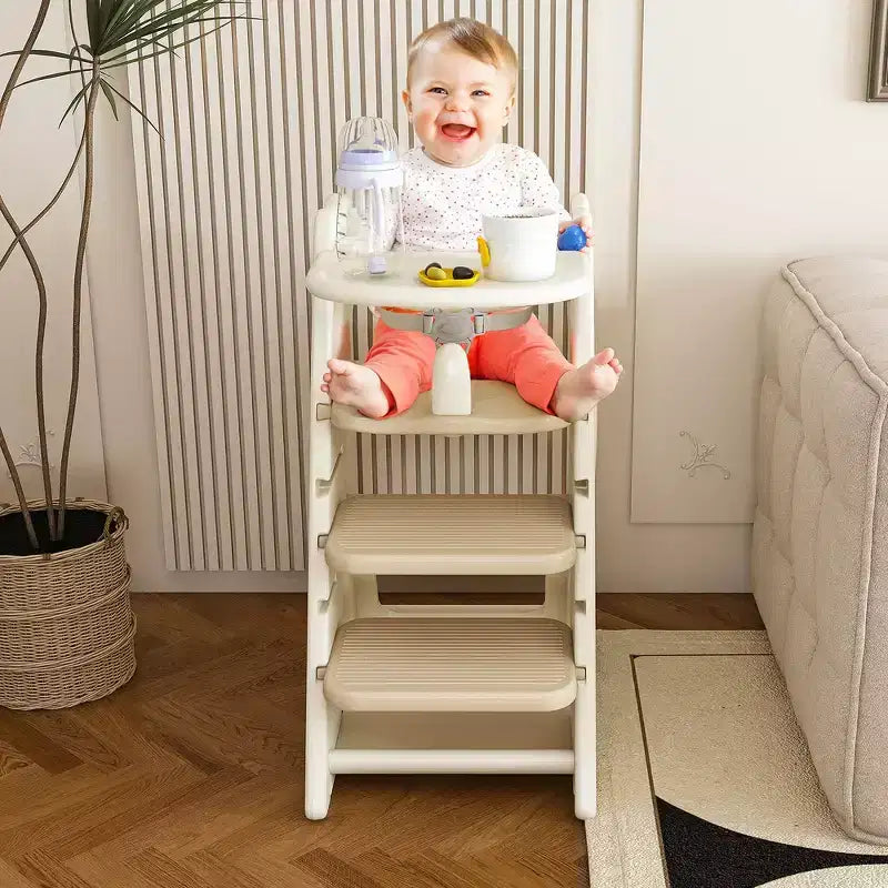 Chaise haute 3-en-1 multifonctionnelle pour tout-petits avec harnais de sécurité et plateau amovible