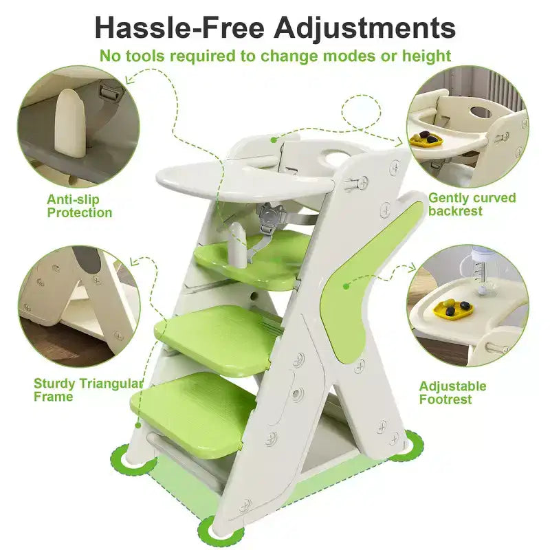 Chaise haute 3-en-1 multifonctionnelle pour tout-petits avec harnais de sécurité et plateau amovible