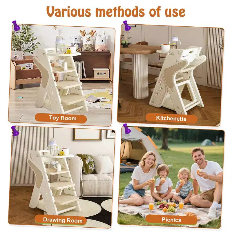Chaise haute 3-en-1 multifonctionnelle pour tout-petits avec harnais de sécurité et plateau amovible