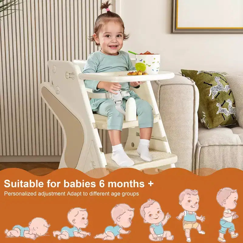 Chaise haute 3-en-1 multifonctionnelle pour tout-petits avec harnais de sécurité et plateau amovible