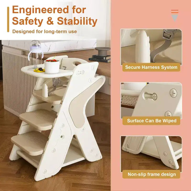 Chaise haute 3-en-1 multifonctionnelle pour tout-petits avec harnais de sécurité et plateau amovible